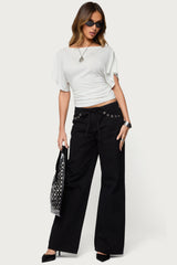 Grommet Tie Waist Low Rise Baggy Jeans