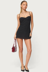 Petite Polka Dot Cupped Chiffon Mini Dress