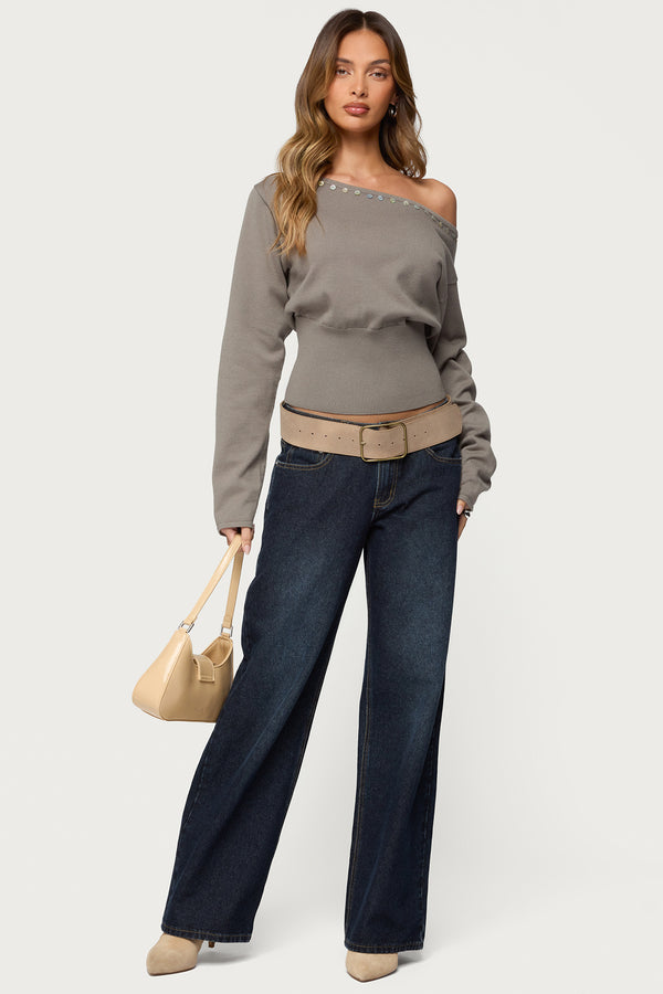 Carmela Iridescent Button Off Shoulder Sweater view 2