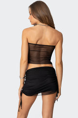 Joy Asymmetric Sheer Mesh Tube Top