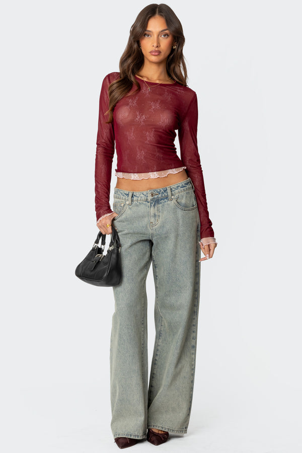 Lacey Sheer Mesh Crew Neck Top view 2