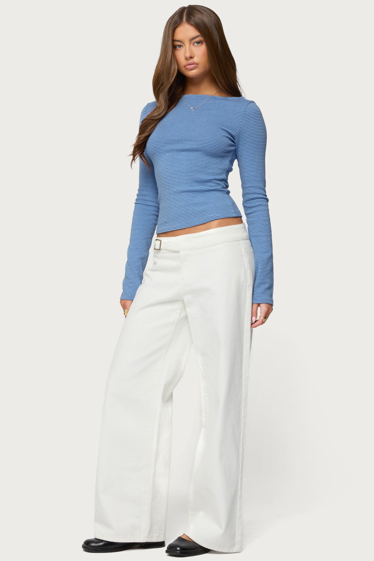 Loria Striped Boat Neck Top