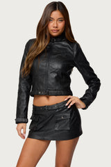Zaira Buckle Faux Leather Jacket