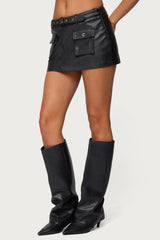Zaira Faux Leather Cargo Mini Skort