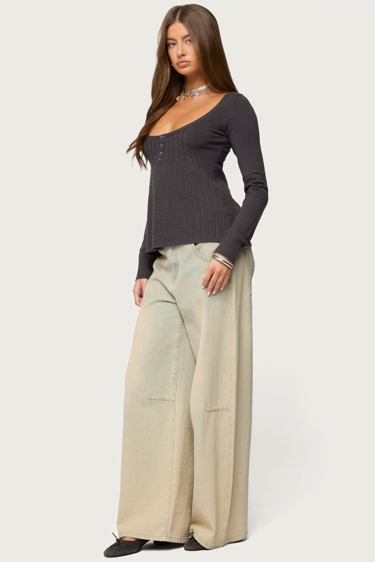Jaylah Cable Knit Babydoll Top