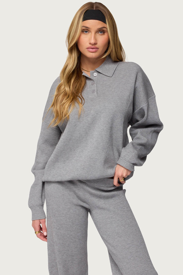 Lorie Oversized Knit Polo Sweater view 1