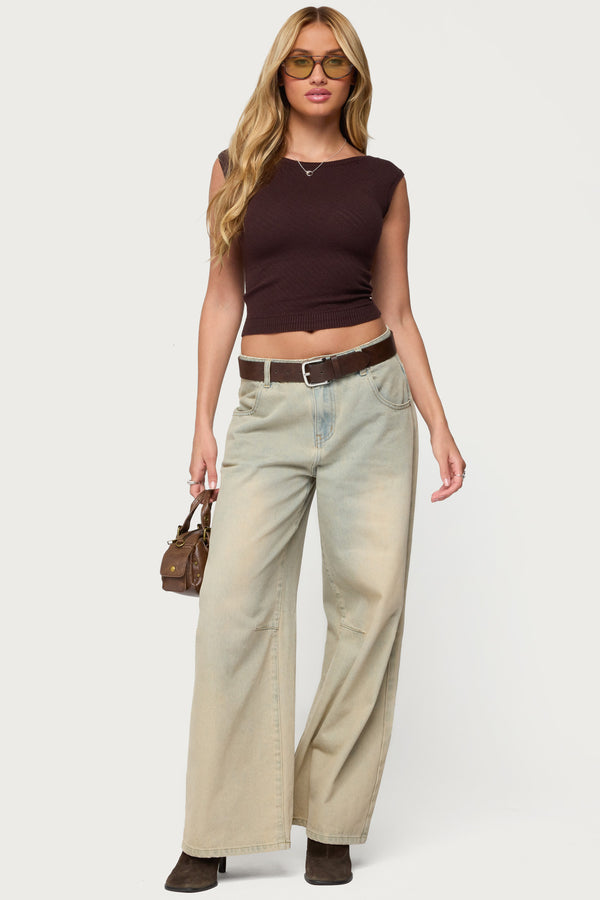 Jarah Pointelle Knit Boat Neck Top view 2