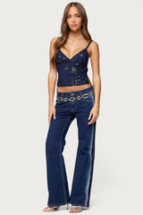 Pia Sequin Floral Backless Top
