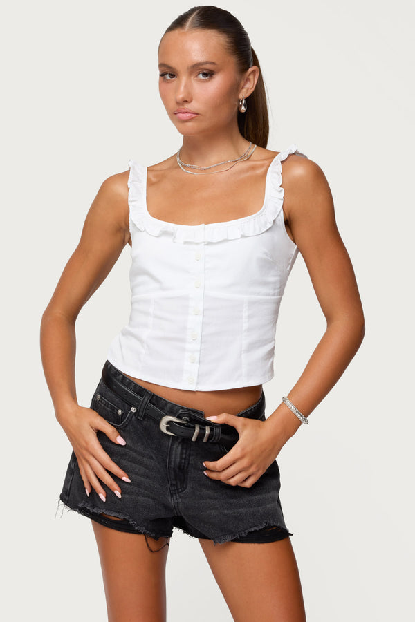 Noga Ruffle Woven Button Up Top view 2