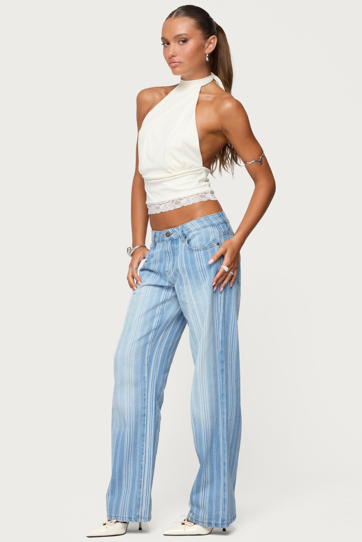 Tera Striped Low Rise Straight Leg Jeans