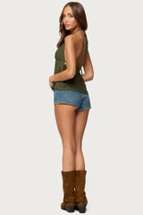Sheer Crochet Babydoll Halter Top