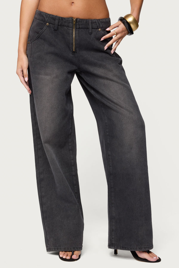 Aliyah Zip Low Rise Baggy Jeans view 2