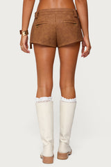 Washed Faux Leather Micro Cargo Shorts