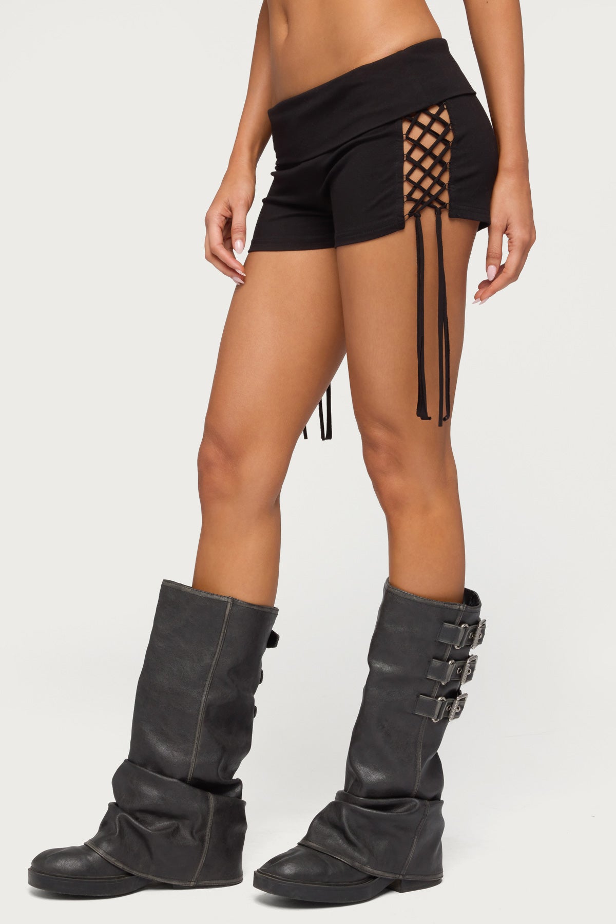Saffyre Lace Up Foldover Shorts