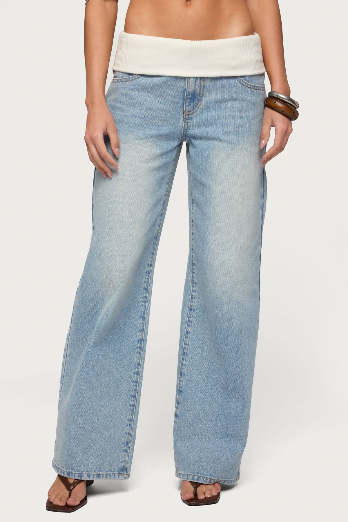 Knit Foldover Low Rise Baggy Jeans