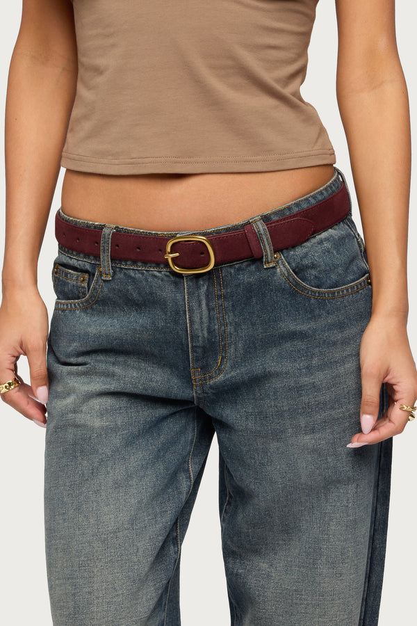 Oval Buckle Faux Suede Belt view 1