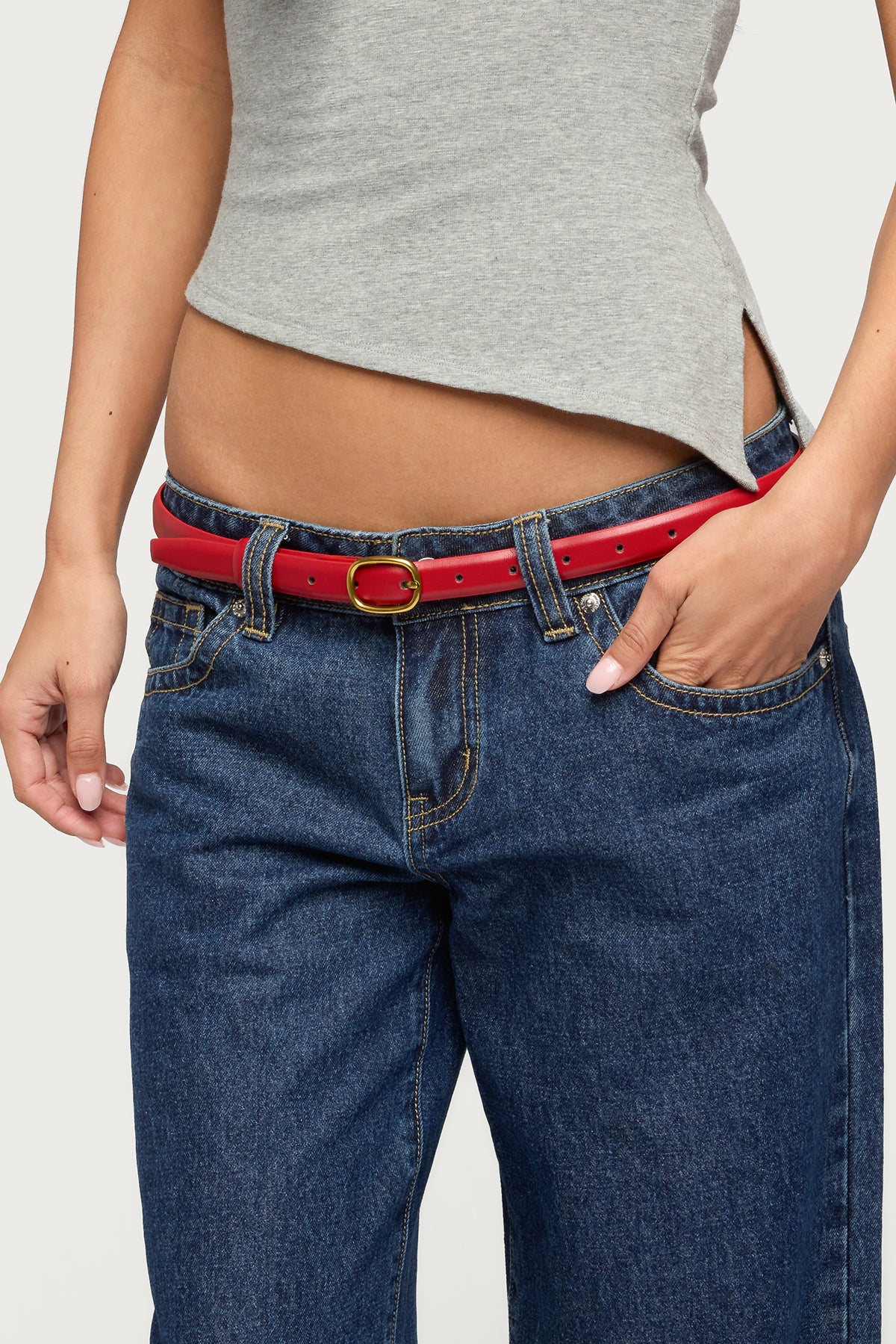 Oval Buckle Faux Leather Belt