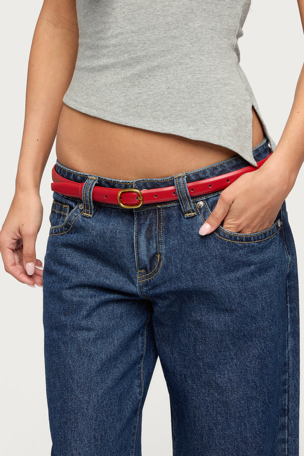 Oval Buckle Faux Leather Belt view 1