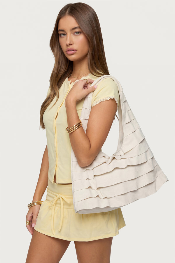 Ruffled Faux Suede Shoulder Bag view 1