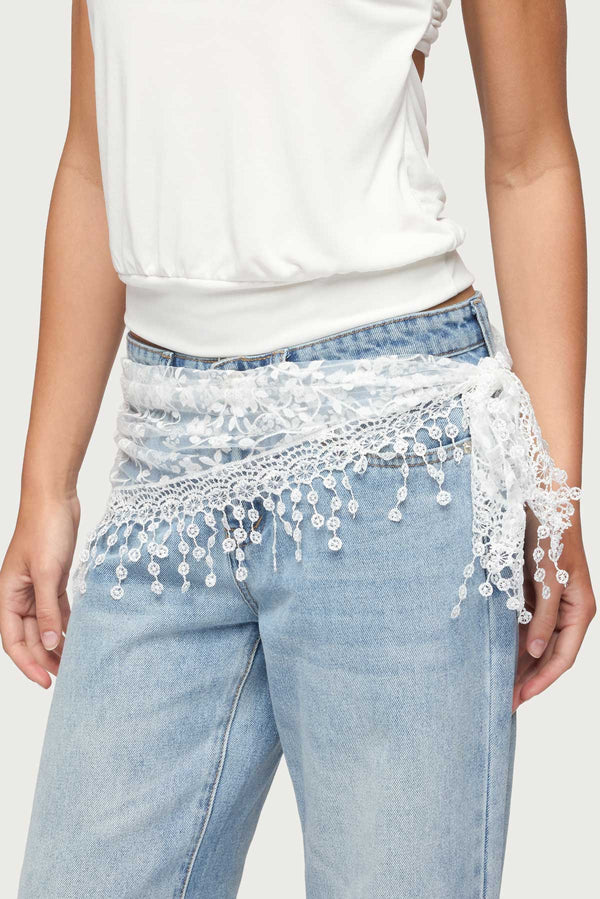 Sparkle Floral Sheer Lace Waist Scarf view 1