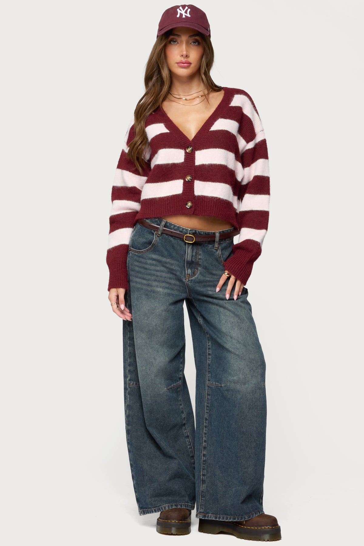 Kaz Striped Knit V Neck Cardigan
