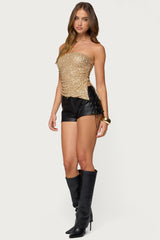 Kariss Lace Up Faux Leather Micro Shorts