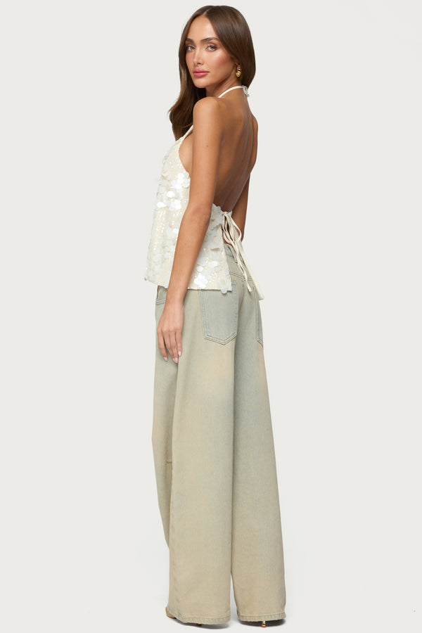 Ellorie Backless Sequin Halter Top view 2