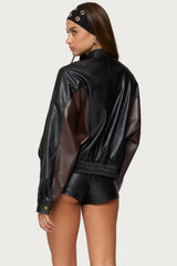 Lavena Contrast Faux Leather Jacket