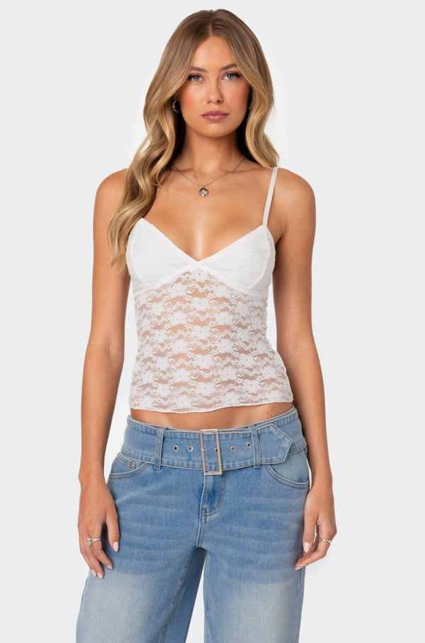 Eira Sheer Lace Tank Top view 1