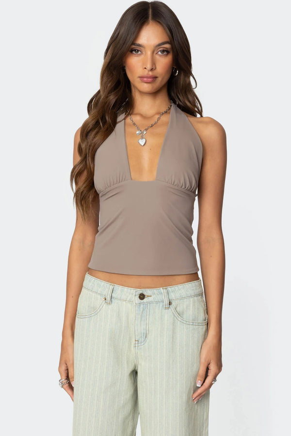 Mila Plunge Neck Halter Top view 1