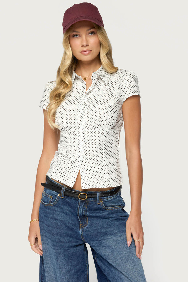 Polka Dot Tailored Button Up Shirt view 1