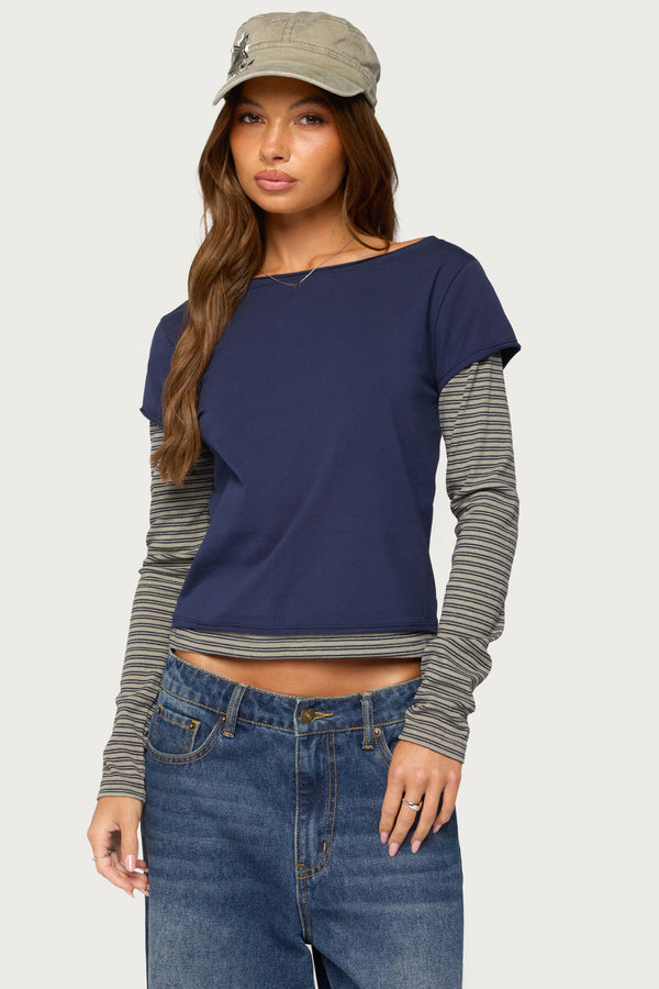 Layered Stripey Long Sleeve T Shirt view 1