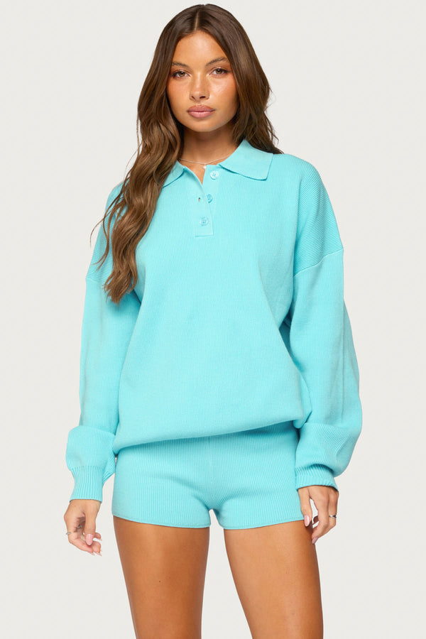 Lorie Oversized Knit Polo Sweater view 1