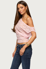 Kessa Sheer Lace Off Shoulder Top