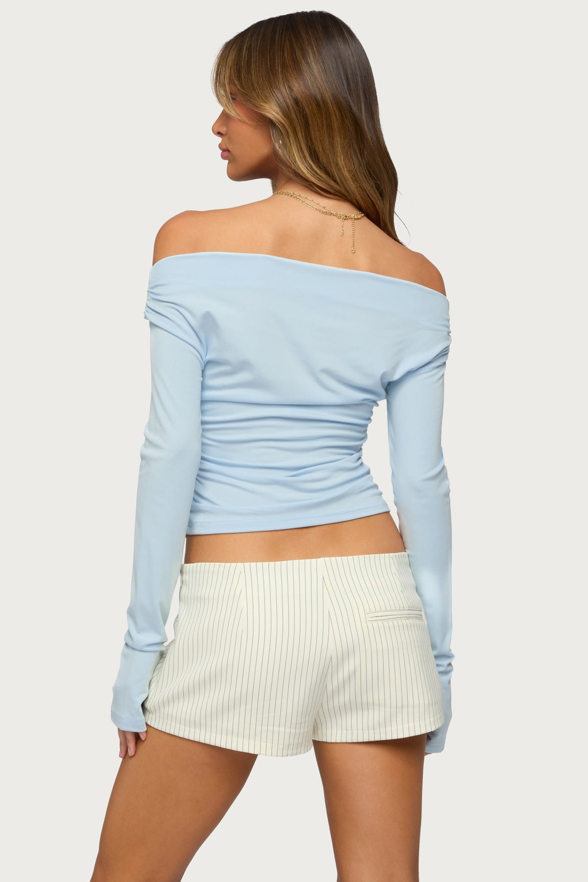 Milane Ruched Off Shoulder Ribbed Top