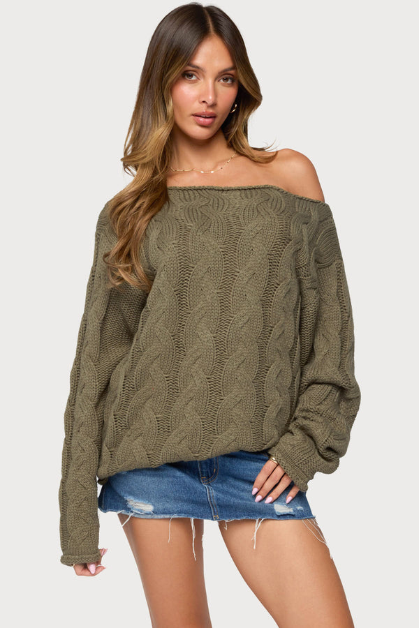 Nellie Off Shoulder Cable Knit Sweater view 1