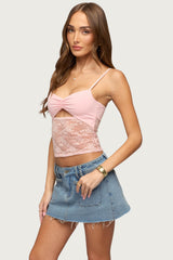 Damarie Cutout Ruched Sheer Lace Top
