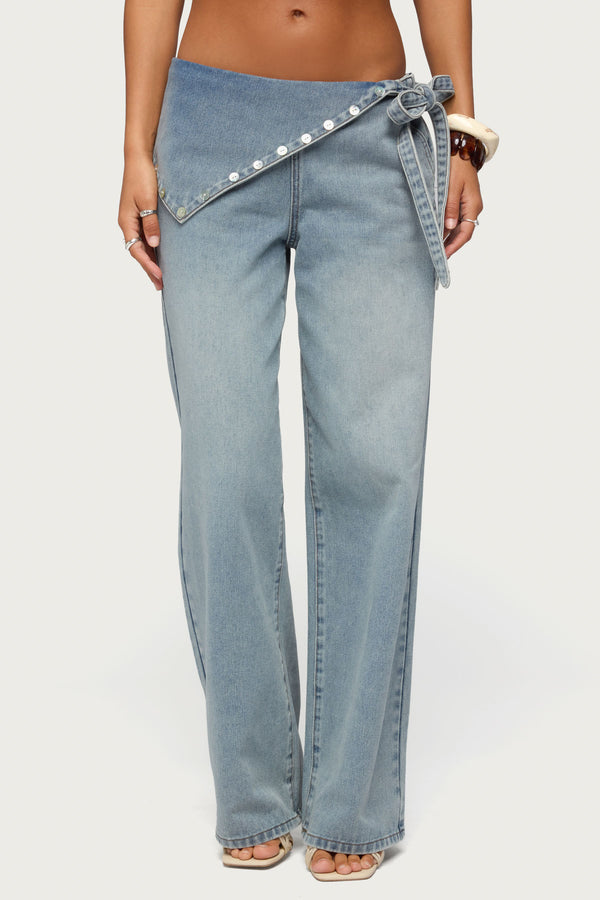 Button Foldover Low Rise Baggy Jeans view 2