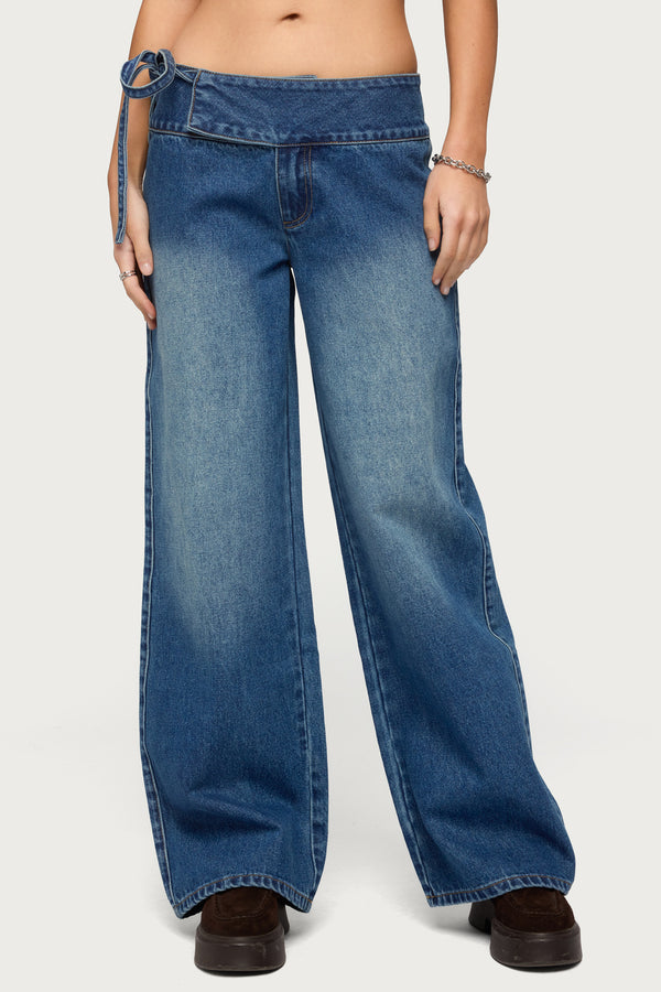 Cleo Tie Waist Low Rise Baggy Jeans view 2