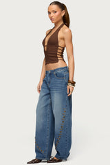 Button Stitch Low Rise Barrel Jeans