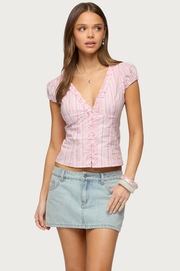 Georgia Ruffle Striped Button Up Top view 1