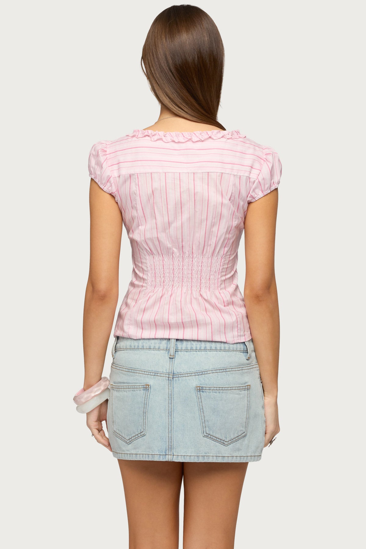 Georgia Ruffle Striped Button Up Top