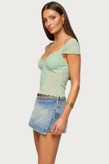 Shoulder Tie Lacey Sheer Mesh Top
