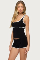 Saffra Contrast Ruffle Knit Top