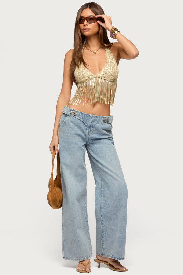 Azura Sequin Fringe Bra Top view 2