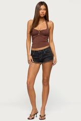 Lavan Gathered Bead Halter Top