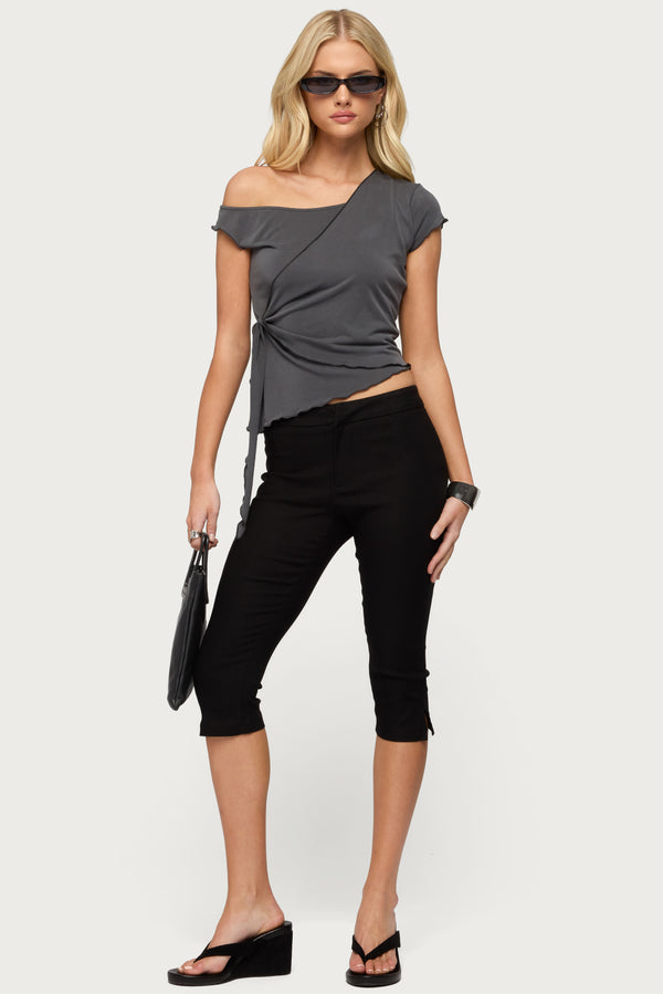Asymmetric Off Shoulder Wrap Top view 2