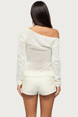 Violete Off Shoulder Sheer Sweater