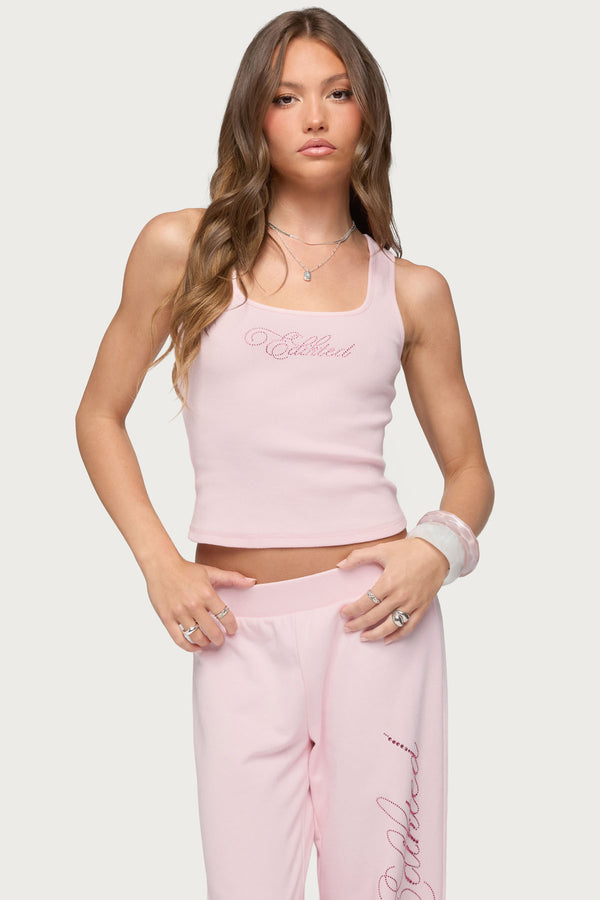 Edikted Studio Rhinestone Ribbed Tank Top view 1