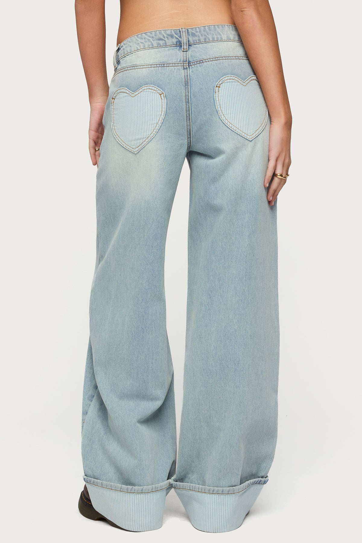Contrast Heart Low Rise Baggy Jeans